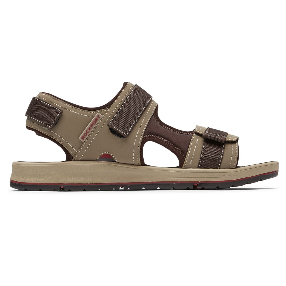 Sandálias Homem Rockport Lucky Bay Sport 3 Strap Marrom,Portugal GYJMH-7129